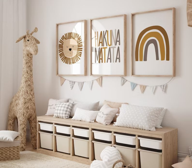 Jungle Animal 'Hakuna Matata' Wall Art Prints - Set Of 3