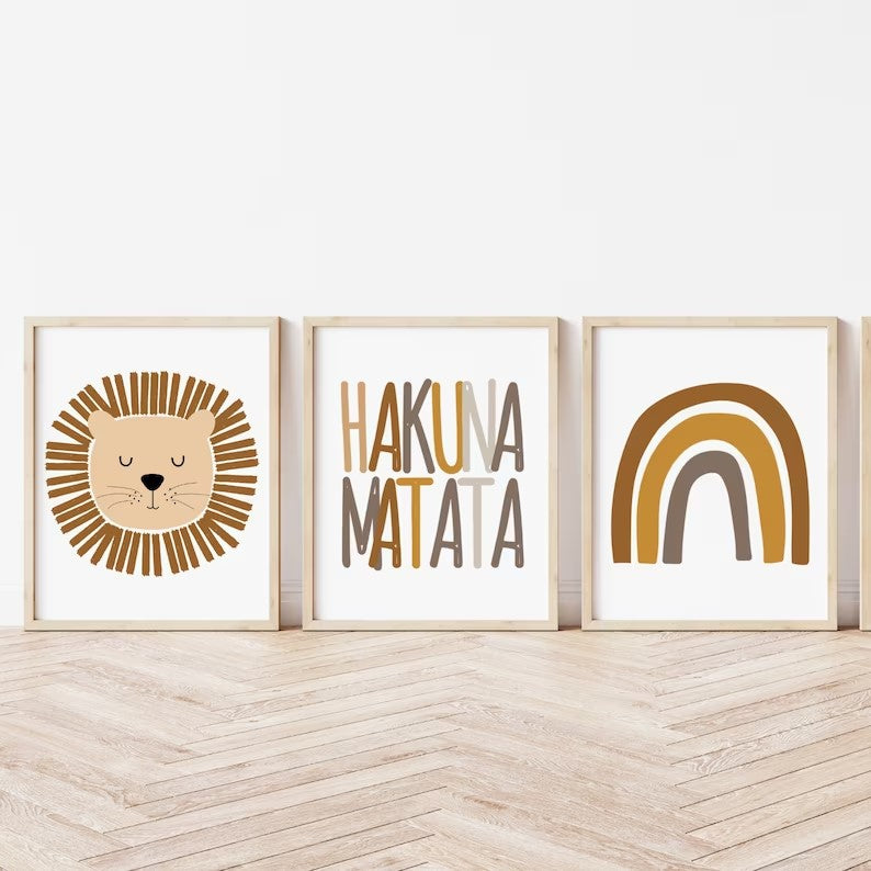 Jungle Animal 'Hakuna Matata' Wall Art Prints - Set Of 3
